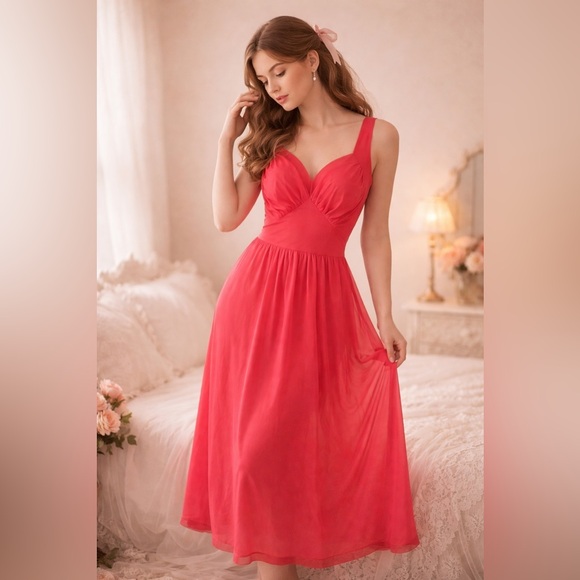 Vintage Dresses & Skirts - Mod 60s Retro Romantic – Vintage Coral Pink maxi length negligee – Medium